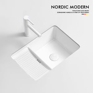 Fregadero de piedra Rectangular de bañera de lavandería de cerámica de un solo orificio moderno para baño u hotel Diseño de uso de encimera de fácil instalación - Product Image 3