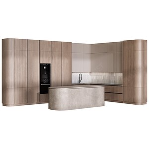 Hình cong hiện đại sẵn sàng để lắp ráp tủ bếp sơn mài màu đỏ với đảo - Product Image 2