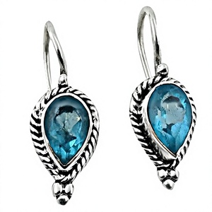 Sterling Silver 925 Drop Earrings with Blue Topaz Vintage Water Drop Bezel Setting Women's Everyday Wear Jewelry - Product Image 4