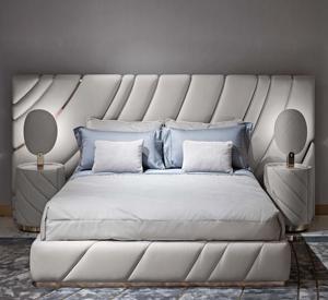 Ý Sang Trọng Vua Kích Thước Nội Thất Phòng Ngủ Đặt Hiện Đại Lớn Đầu Giường Đôi Cơ Sở Thép Không Gỉ Nubuck Vải Giường Phòng Ngủ - Product Image 5