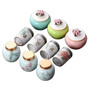 Exquisite Round Small Sealed Ceramic Tea Box Storage Jars for Kitchen Spice Tea Coffee Condiment