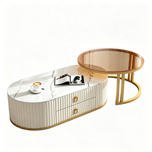 <span class=keywords><strong>Tavolino</strong></span> da Caffè in Pietra Sinterizzata Italiana di Lusso, Mobile TV Moderno Minimalista in Vetro Rotondo, Set per Soggiorno - Product Image 3