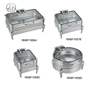 Plato de frotamiento moderno de lujo fabricado en <span class=keywords><strong>China</strong></span>, calentador de alimentos de acero inoxidable 304, tapa de vidrio de lujo para Catering de Hotel - Product Image 3