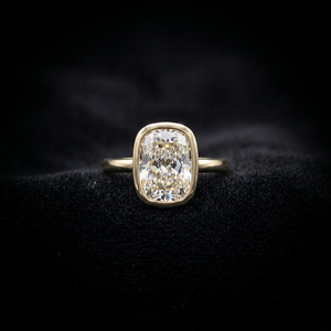 Bague solitaire en diamant de culture de forme coussin, sertie clos, en or jaune 14 ou 18 carats, bague de fiançailles moderne pour femme, cadeau - Product Image 1