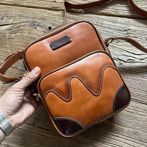 Handmade Genuine Leather Crossbody <b>Bag</b> For Men Brown Lightweight Retro Casual Everyday Use - Product Image 2