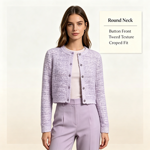 Suéter Casual de Manga Larga con Cuello Redondo en Blanco y Morado, Personalizado OEM y ODM de Alta Calidad para Mujer, Marca Josie - Product Image 2