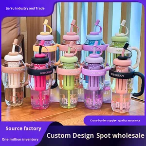 1300ml yüksek kaliteli çevre dostu BPA ücretsiz Tumbler plastik su kulplu fincan için hasır kapak sızdırmaz sevimli büyük göbek parti - Product Image 4