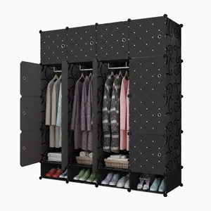 DIY size cheap almirah living room cloth storage container folding cupboard wardrobe with shoe cabinet