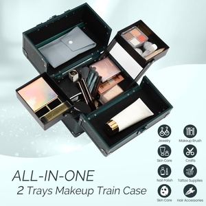 Estuche de <span class=keywords><strong>Maquillaje</strong></span> de Viaje con 4 Bandejas, Gran Capacidad, Organizador de Uñas Portátil con Cerradura, <span class=keywords><strong>para</strong></span> Cosmetología y Capacitaciones, con Set de Brochas - Product Image 4