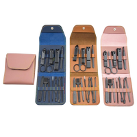 Juego de 12 Piezas de Cortaúñas Profesional Completo de Acero Inoxidable Negro, Kit de Pedicura Portátil, Juego de Manicura y Pedicura para Mujer
