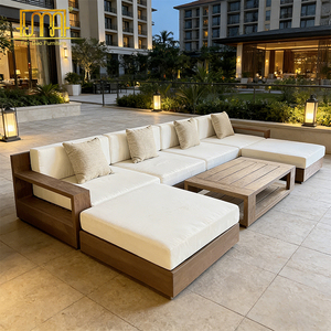 Muebles de exterior de <span class=keywords><strong>madera</strong></span> de teca para jardín, cómodo conjunto de sofá cama en forma de L - Product Image 4
