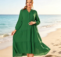Robe longue maxi élégante en coton à manches longues bouffantes et à volants pour femme, grande taille, vente en gros