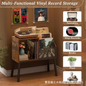 Wooden three-tiered vinyl <b>record</b> rack, retro style gramophone <b>stand</b> for living room and bedroom. - Product Image 2