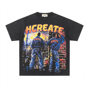 8003 Manufacturer Custom Vintage Washed Oversized T <b>Shirts</b> <b>Men</b> Heavyweight 100% Cotton Streetwear Graphic Printed Tops Tees - Product Image 1