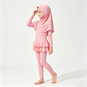 Kids Muslim Burkini Swimsuit 3PCS Full Coverage <b>Modest</b> Swimwear <b>Set</b> With Hijab Quick Dry Girls Beachwear - Product Image 2
