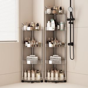 Estante triangular de acero inoxidable transparente para inodoro, de varios niveles, para colgar en el suelo, estante de esquina para almacenamiento en el baño. - Product Image 1