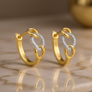 Pendientes de aro Allureve de oro blanco con microincrustaciones de diamantes para mujer, estilo moderno E4746 - Product Image 2