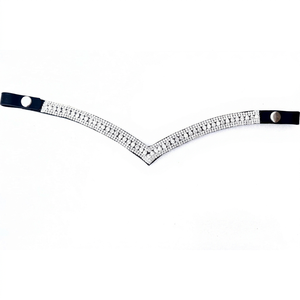 Frontal de cheval en cuir noir avec cristaux en forme de V, accessoire d'équipement équestre. - Product Image 1
