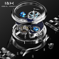 Ideal Knight 6808 ODM Luxus-Design Benutzerdefiniertes Logo Edelstahl Skelett Hohlautomatik Tourbillon Uhrwerk Herrenuhr
