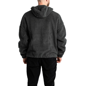 Sudadera con capucha de forro polar grueso para hombre, estilo oversize, con media cremallera, tipo teddy, cálida para invierno, estilo urbano, gris - Product Image 2