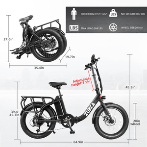 Vélo électrique pliable ZUKKA 48V 500W <span class=keywords><strong>à</strong></span> propulsion arrière, batterie lithium 15Ah, cadre en alliage d'aluminium, unisexe, grande autonomie, puissant, moteur sans balais - Product Image 5
