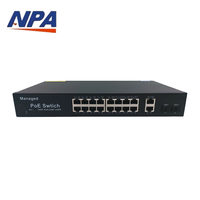 Switch de Red PoE de 16 Puertos con 2 Puertos SFP de Enlace Ascendente Gigabit, VLAN, Switch PoE Gigabit Ethernet Sin Administración Web AP-33416GE