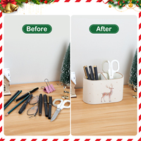 Porte-stylo ovale en cuir PU avec motif cerf coloré, organiseur de bureau pour fournitures de bureau, cadeau de Noël et décoration intérieure