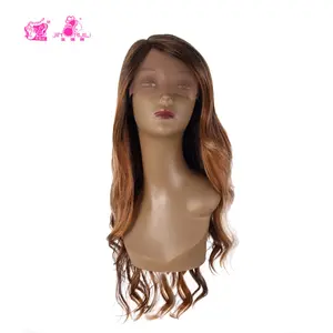 JINRUILI Perruque synthétique personnalisable à haute température, perruque naturelle à lacet frontal en cheveux longs ondulés de couleur mélangée Ombre brune pour femme