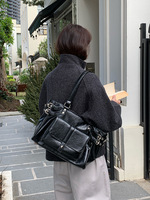 Sac fourre-tout polyvalent grande capacité en PU couleur café, style rétro, avec fermeture éclair, pour l'automne/hiver, style coréen preppy, à porter à l'épaule
