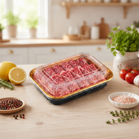 Voedselveilige transparante verpakking met deksel, zwarte gouden basis, displaydoos voor cake, fruitsalade, dessert, snoep, 7 maten, herbruikbare verpakking