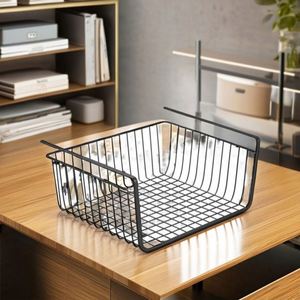 High Quality Black Under Cabinet Storage Shelf Wire Basket Organizer Fit Dual <b>Hooks</b> for Kitchen Pantry Desk Bookshelf - Product Image 4