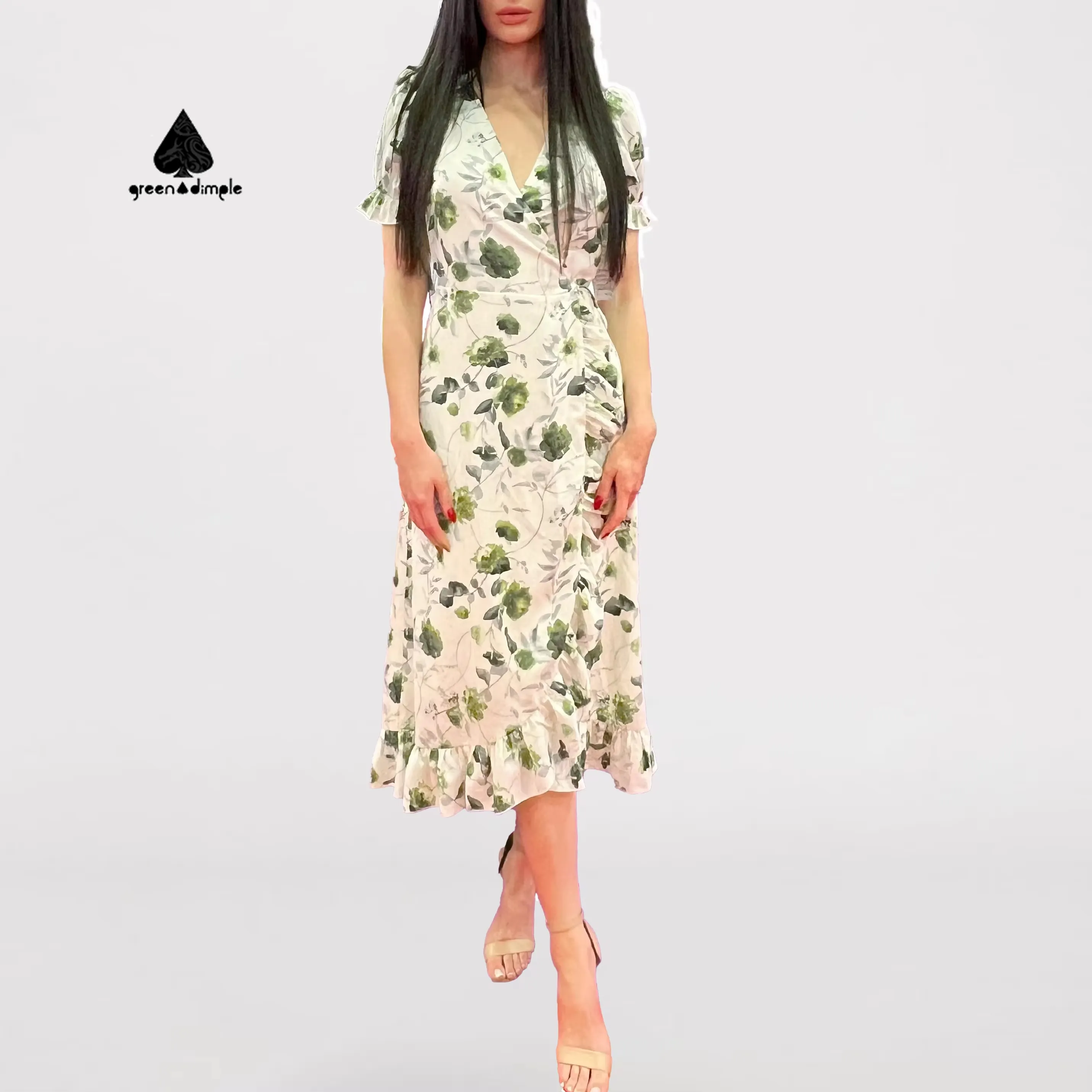 GREEN DIMPLE personalizado al por mayor verano Maxi Falda larga más tamaño casual ropa de mujer elegante moda volante floral Vestido de playa