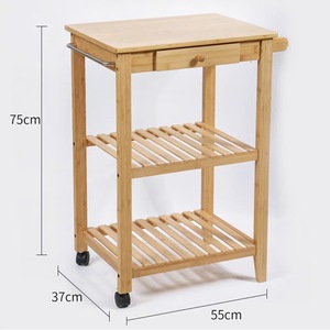 Bamboo Three Layer Wheeled <b>Storage</b> <b>Cart</b> 75cm Height Kitchen Organizer Multifunctional Movable Rack - Product Image 1