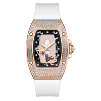 HANBORO Montre à quartz de luxe pour femme pour LOVE Collection Ruby Diamonds Square Case Silicone Band Glass Pointer Personalized Face