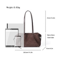 Sac à bandoulière en daim souple rétro minimaliste 2026 pour femme, grande capacité avec fermeture éclair