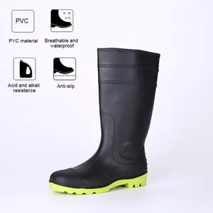 Hitam PVC tahan air antiselip hujan sepatu karet untuk kaki besi untuk uniseks hujan Boot pria grosir