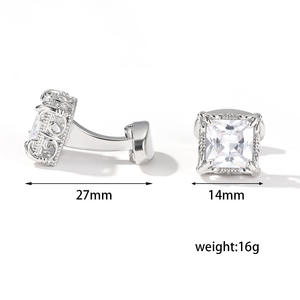 Mancuernillas de Camisa Cuadradas de Plata con Circonita Grande, Estilo Vintage Francés de Lujo, Personalizadas para Hombre, Gran Venta - Product Image 3