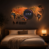 Reloj de Pared con Mapa del Mundo, Movimiento de Cuarzo y Pantalla Digital LED, Diseño Moderno, Material de Poliéster para Salas de Estar y Oficinas