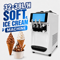 Machine à glace molle professionnelle de comptoir, 3 saveurs, 32-38L/H, grande capacité, avec écran tactile de 10 pouces