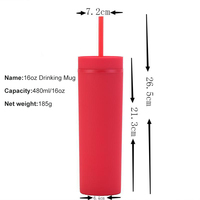 Vente en gros Tasse à eau portable 16oz double couche en plastique coloré Tasse droite avec paille et couvercle