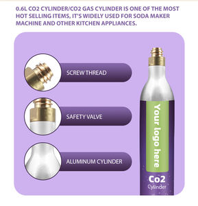 <span class=keywords><strong>Bouteille</strong></span> <span class=keywords><strong>de</strong></span> CO2 en aluminium <span class=keywords><strong>de</strong></span> 0,6 L (450 g) pour appareil à eau gazeuse - Haute pression (250 bars), compatible avec connexion rapide - Product Image 2