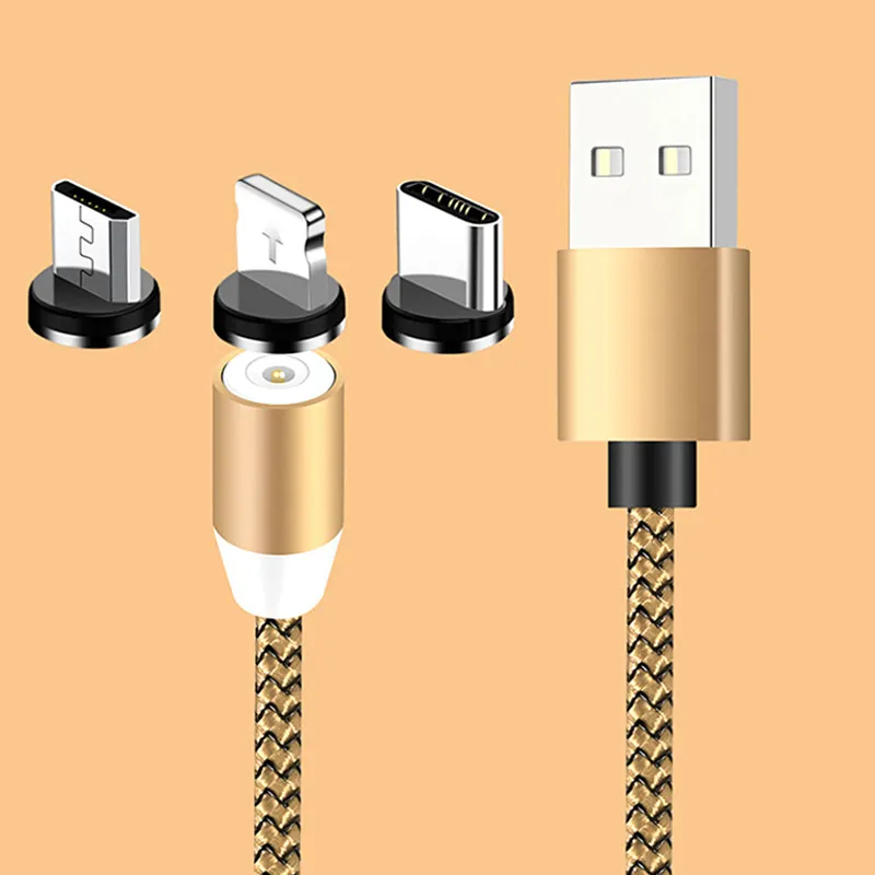 Kabel Magnetic 3A 1m 2m Schnell lade telefon Ohrhörer Power Bank LED-Licht Geflochtenes tragbares USB zu Typ-C-Micro-iOS-Kabel