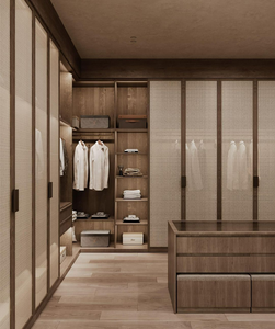 Système de dressing sur mesure de luxe avec éclairage LED, armoire en rotin, armoire en bois avec porte cintrée - Product Image 5