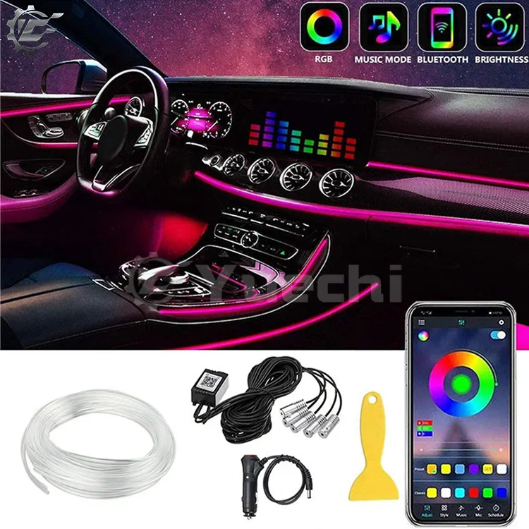 6M EL Neon Wire RGB LED Car Interior Strip Light Phone APP Control Atmosphere Light Ambient Lamp Decorative Light