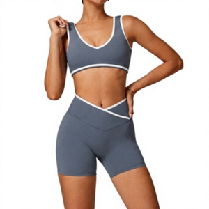 Women's 2 Piece Workout Non <b>Padded</b> Sports Bra Crop Top and High Waist Biker Shorts, Stretch Yoga <b>Running</b> Fitness Activewear Set - Product Image 1
