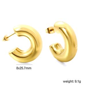 Pendientes de Aro Geométricos Personalizables de Moda, Chapados en Oro de 18k, de Acero Inoxidable, con Forma de C, Huecos y Gruesos, para Mujer - Product Image 6