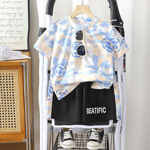 Ensemble T-shirt et short décontracté d'été pour garçons Muchu, 2 pièces, en tissu polyester peigné imprimé, tailles 1-10 ans - Product Image 5