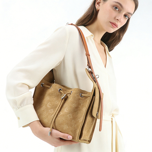 Bolso casual de gamuza tipo cubo para mujer, bandolera con cordón, cartera pequeña de moda - Product Image 2