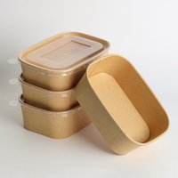 Bol en papier rectangulaire kraft jetable, épais, écologique, imperméable et résistant à la graisse, 1000 ml, pour emballage alimentaire et salades, avec couvercle