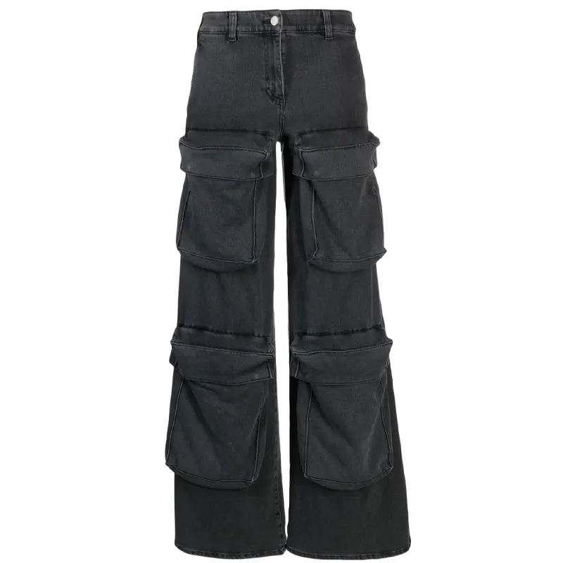 Ordine all'ingrosso pantaloni a gamba larga OEM moda multi-funzione tasca lavare jeans cargo